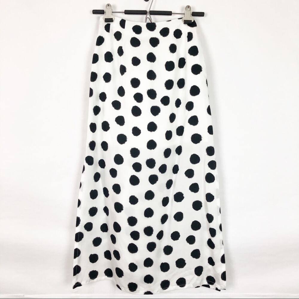 Mother of Pearl Kate Polka Dot Midi Skirt Tie‎ Front Fringe White Black Size 0 - Picture 5 of 15